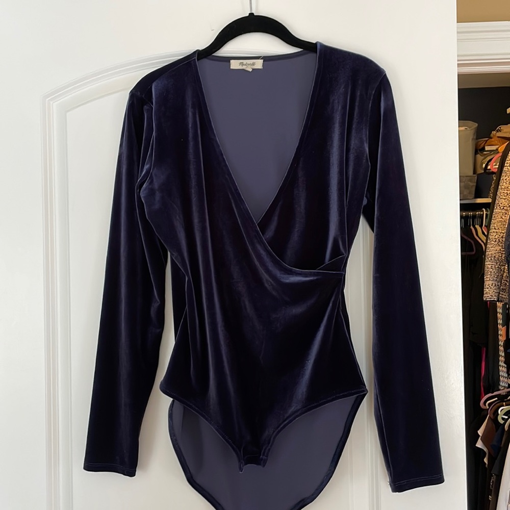 Navy blue velvet body suit madewell size medium